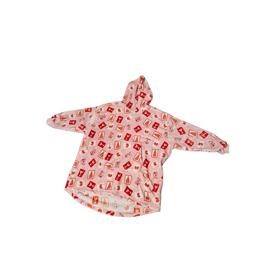 Throwzy by Marlo Lorenz Pink Holiday Print Fleece Wearable Blanket Hood Onesize